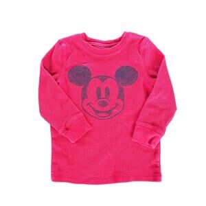 Disney Jumping Beans Boys 24 Month Top Mickey Mouse Waffle Knit Red Long Sleeve